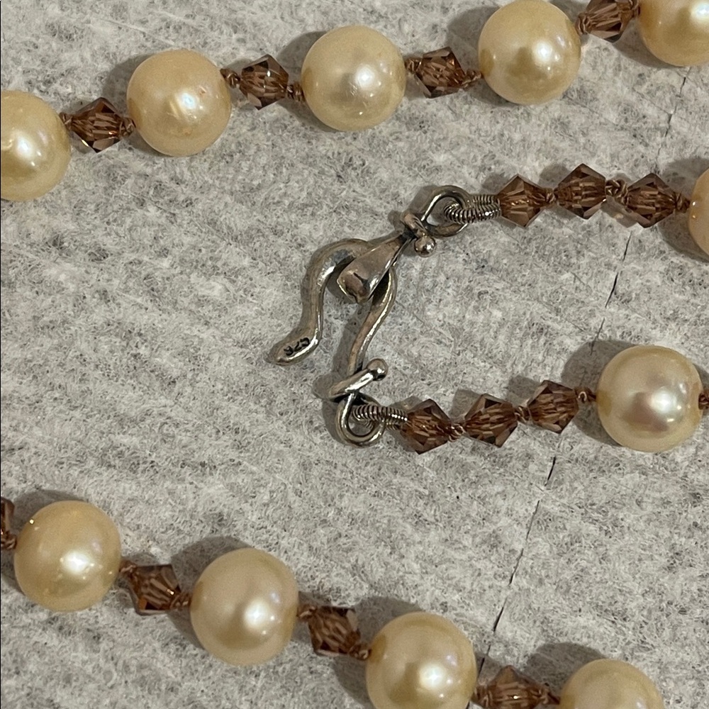 Freshwater Pearl, Swarovski Crystal, & Sterling Silver Artisan Necklace - 18” - Picture 6 of 8